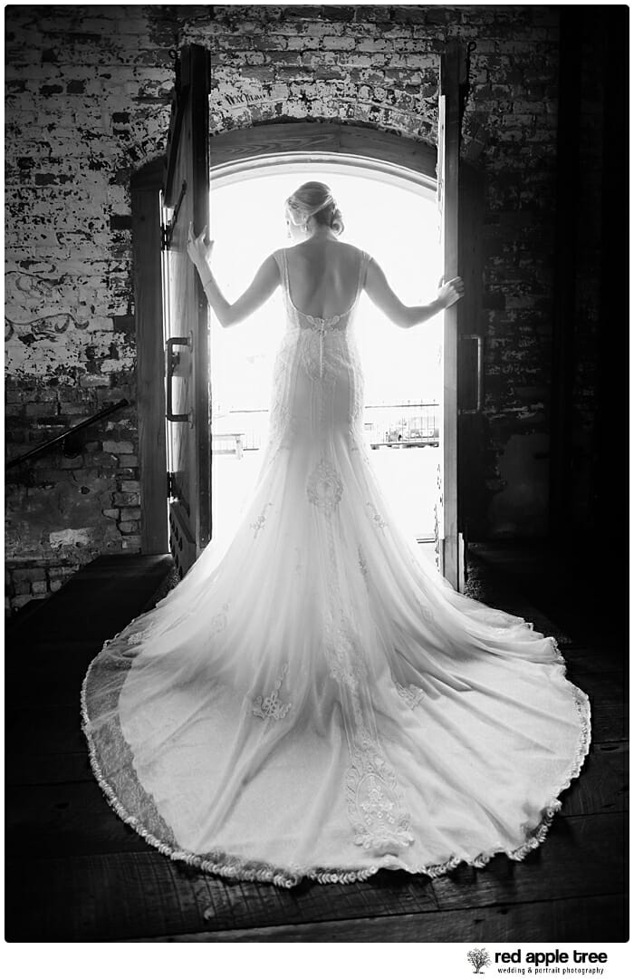 Bride in Wedding Dress at door
